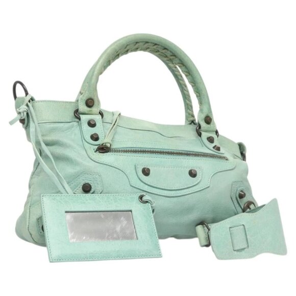 BALENCIAGA City Hand Bag Leather Green Auth mr1307 - Picture 1 of 16